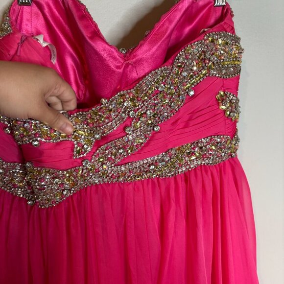 Sherri Hill bright pink embellished strapless formal dress - Picture 3 of 5